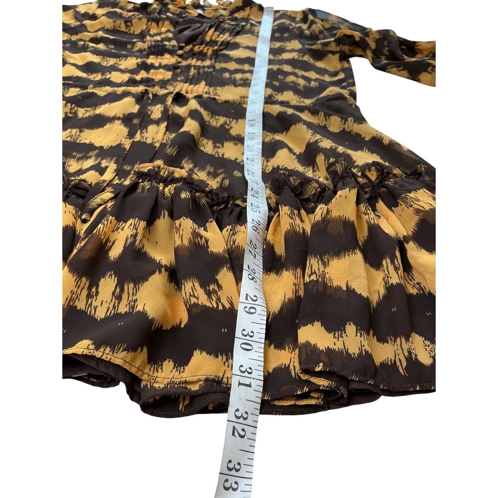 Buddy Love Grace Mini Dress Mustard Brown Tiger Print Ruffle Long Sleeve Medium - Picture 6 of 15